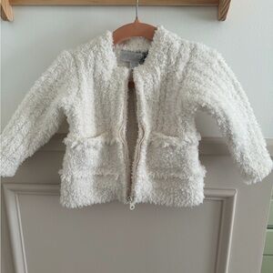 Barefoot Dreams Cream Zip front cardigan 12-18 m